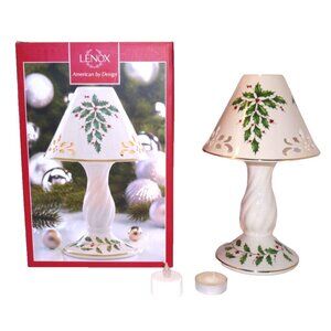 LENOX American by Design Holiday Candle Lamp 10" tall porcelain off white, green
